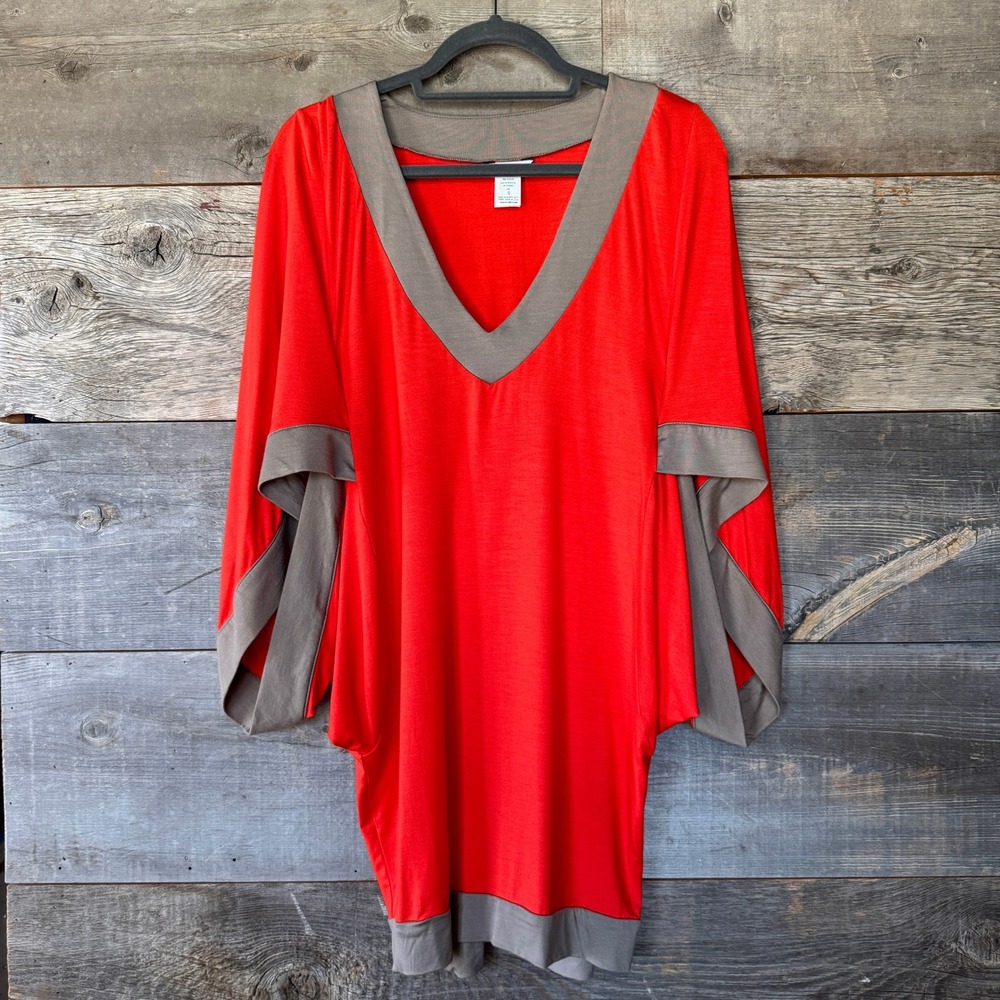 Trina Turk Mayan Color Block‎ Tunic Cover Up S Orange Red Swim Resort Vaca Pool